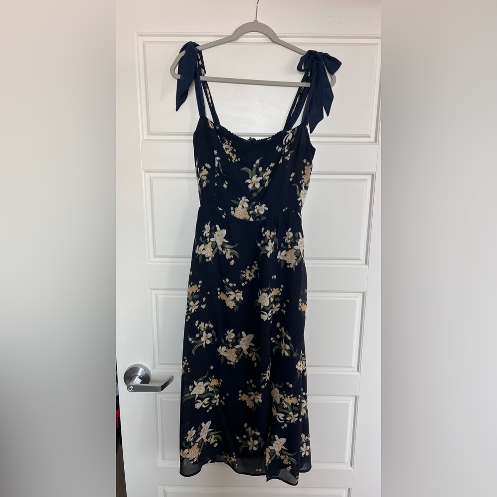 Women’s Reformation Navy Midi Floral Toe-Strap Dress